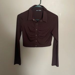 brown shein button up long sleeve. size medium.